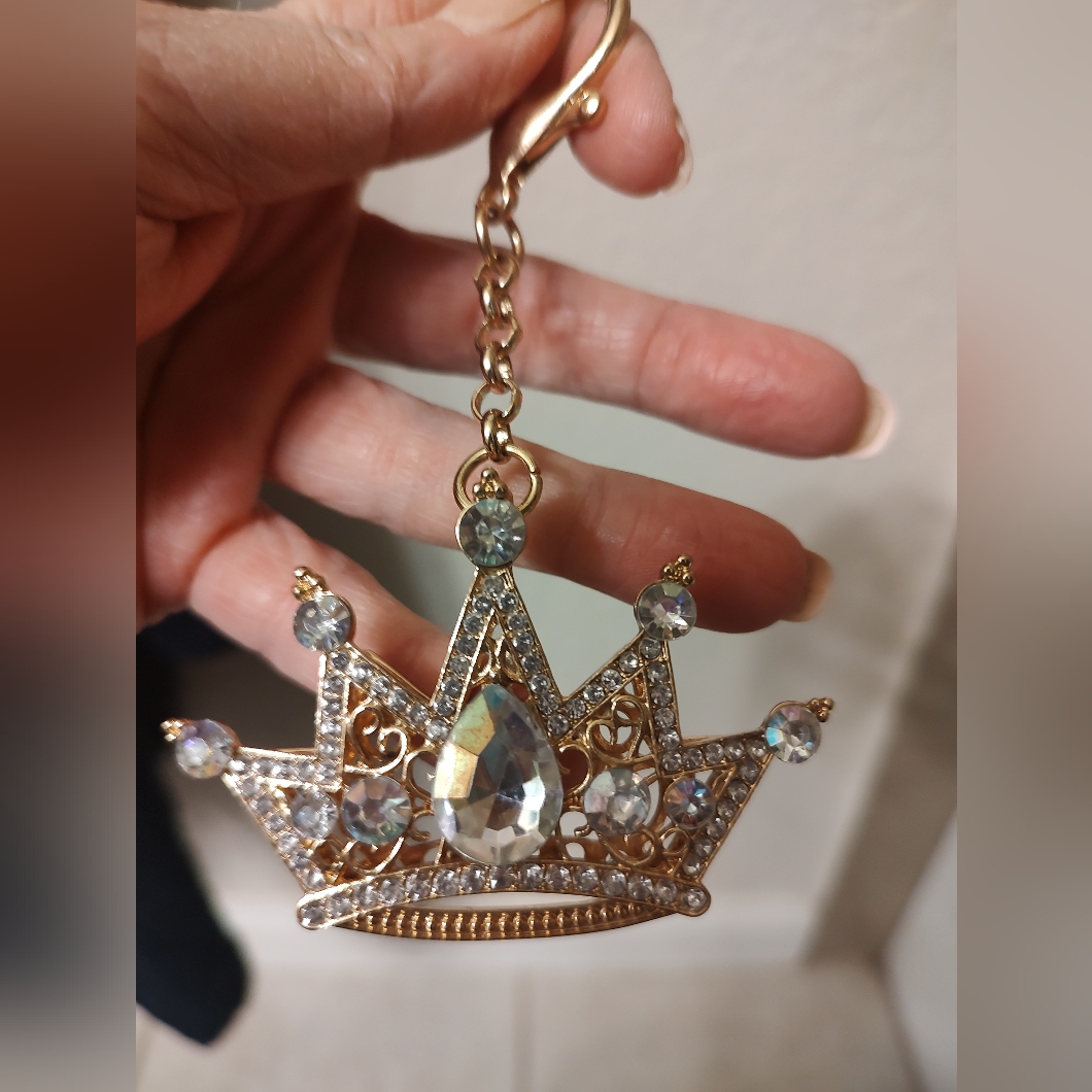 Gold Crown KeychainBag Charm With Rhinestones